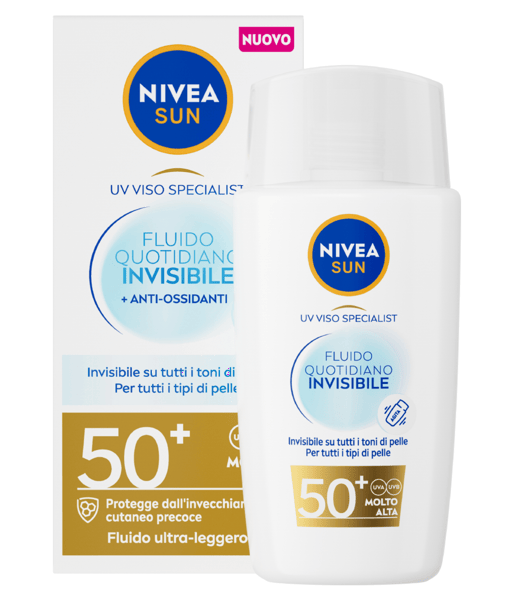 Nivea Sun Fluido Quotidiano Invisibile SPF 50+ 40 ml Crema Solare Viso SPF 50+ Invisibile e Leggera