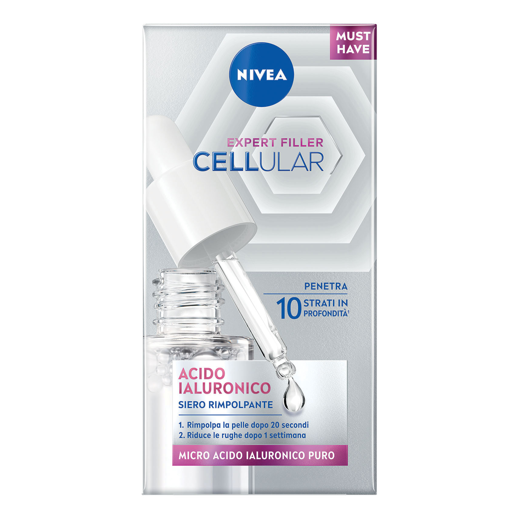 Nivea Cellular Expert Filler Siero Viso Acido Ialuronico Rimpolpante 15 ml Antirughe e Rassodante