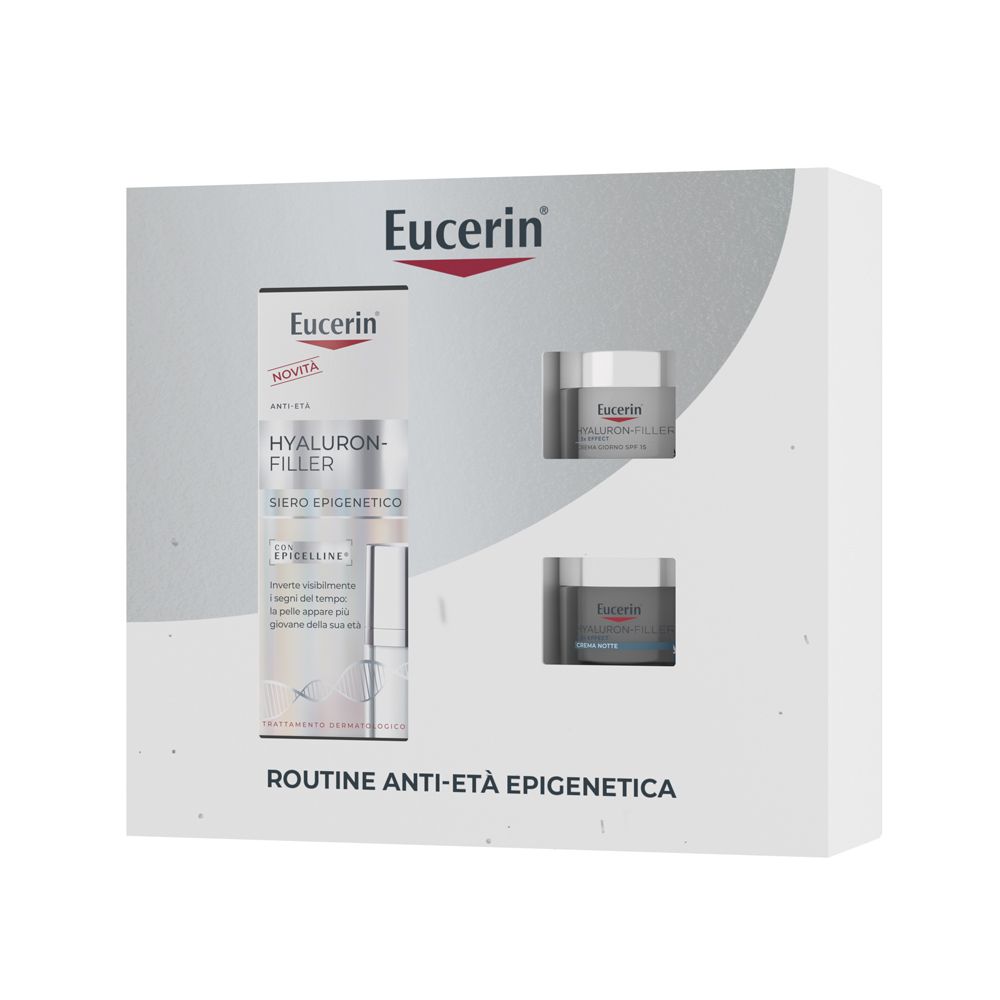 Eucerin Skincare Kit Routine Anti-Età Epigenetica, Cofanetto regalo donna beauty antirughe con Hyaluron-Filler Siero Viso Epigenetic Serum , Mini Crema Giorno SPF30 e Notte 1 pz Set