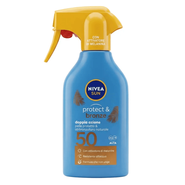 Nivea Sun Protect & Bronze Doppia Azione SPF50 200 ml Spray Latte Solare Alta Protezione Per Abbronzatura Graduale