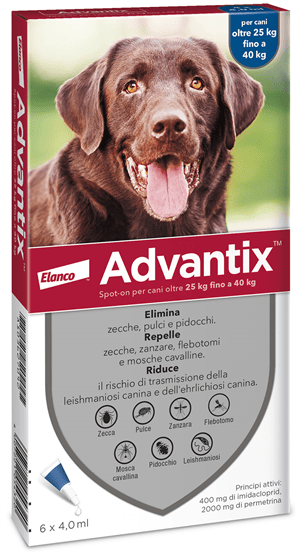 Advantix Spot-On Per Cani Oltre 25 kg Fino a 40 kg 6 Pipette Monodose — confronto prezzi