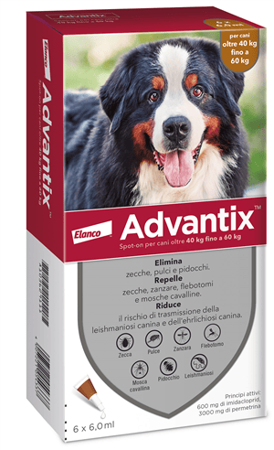 Advantix Spot-On Per Cani Oltre 40 kg Fino a 60 kg 6 Pipette Monodose