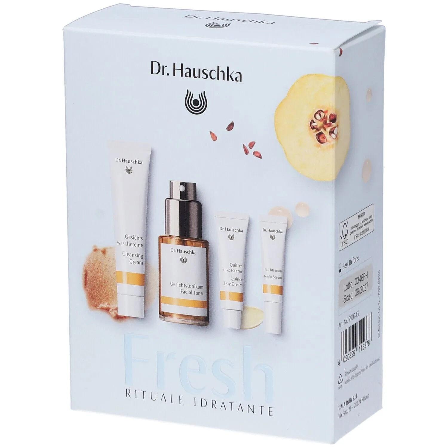 Dr hauschka fresh rituale idratante 2026 1 crema detergente 20 ml + 1 crema alla cotogna 5 ml + 1 lozione tonificante 30 ml + 1 siero notte 2,5 ml — confronto prezzi