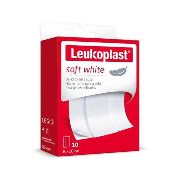 Leukoplast Soft White 10 Cerotti 6x10 cm per Pelli Sensibili Traspiranti con Tampone Assorbente a Bassa Aderenza