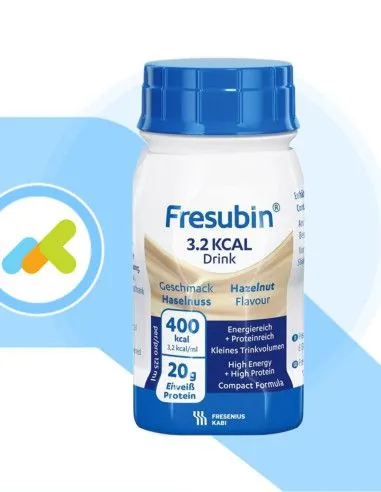 Fresenius Kabi Fresubin 3.2 kcal Drink Nocciola Integratore Completo Ipercalorico e Proteico, 4 Flaconi x 125ml