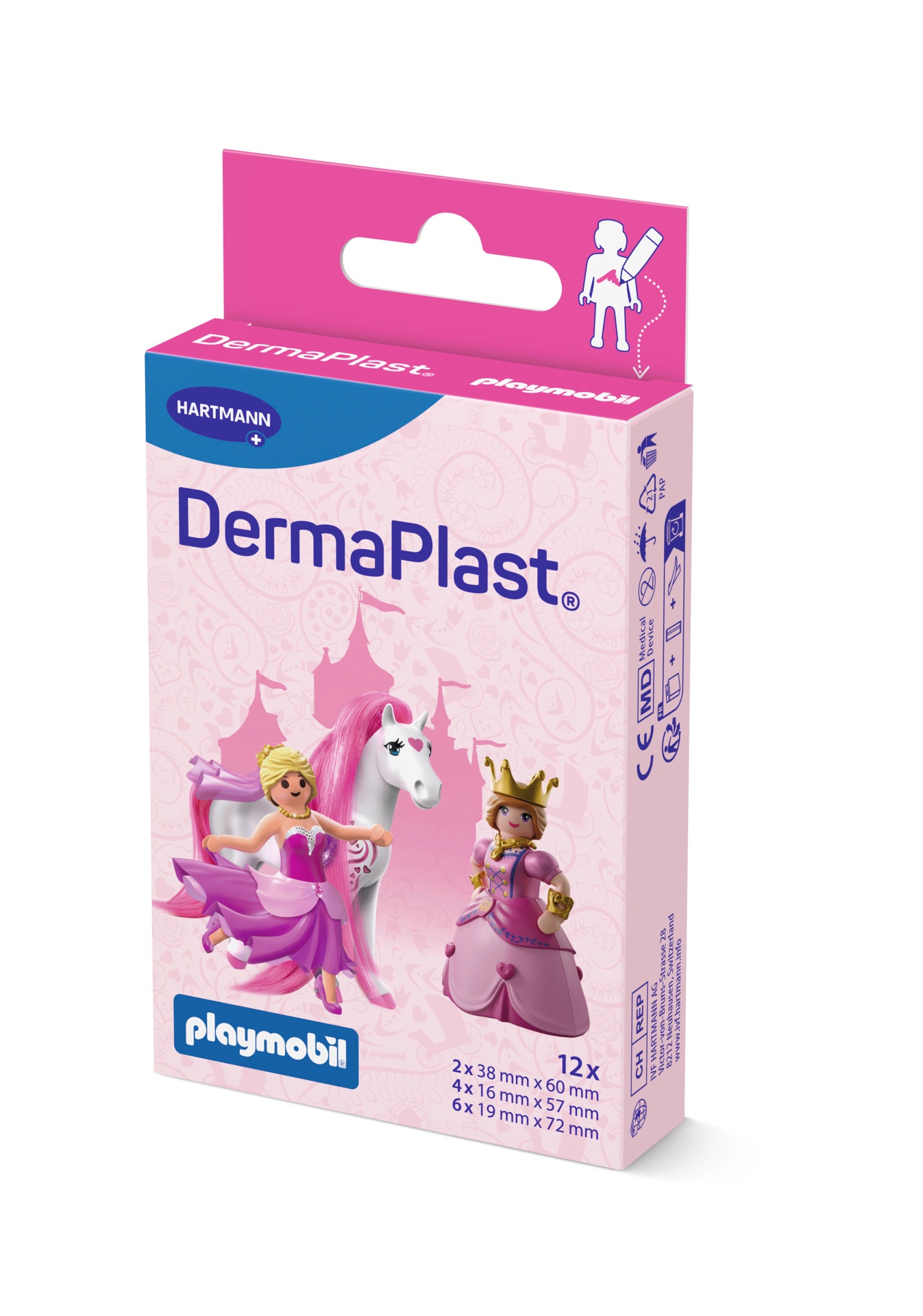 Hartmann DermaPlast Playmobil Princess - Cerotti per la protezione di piccole ferite, 12 cerotti