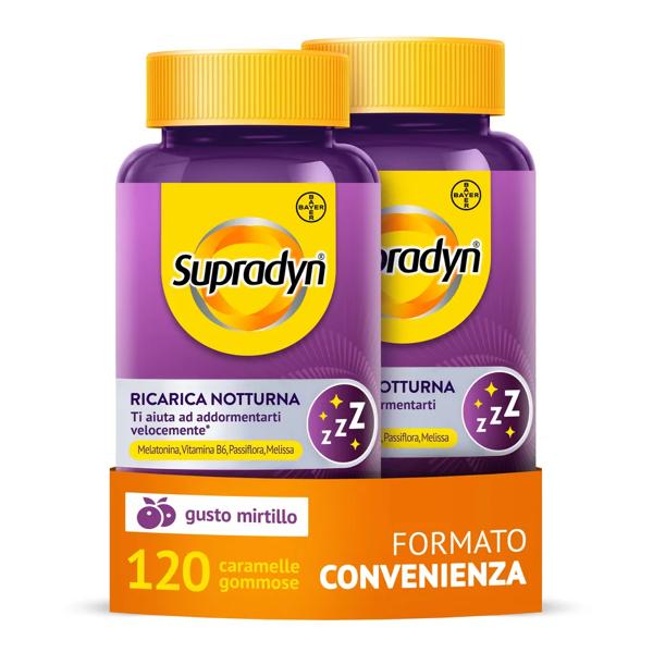 Supradyn Ricarica Notturna Integratore con Melatonina, Vitamina B6, Passiflora e Melissa 120 Gommose