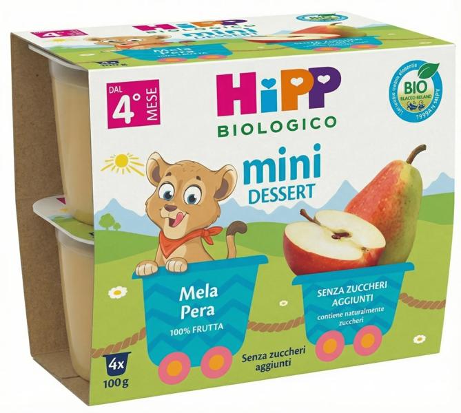 Hipp bio frutta grattuggiata mela pera 4x100 g