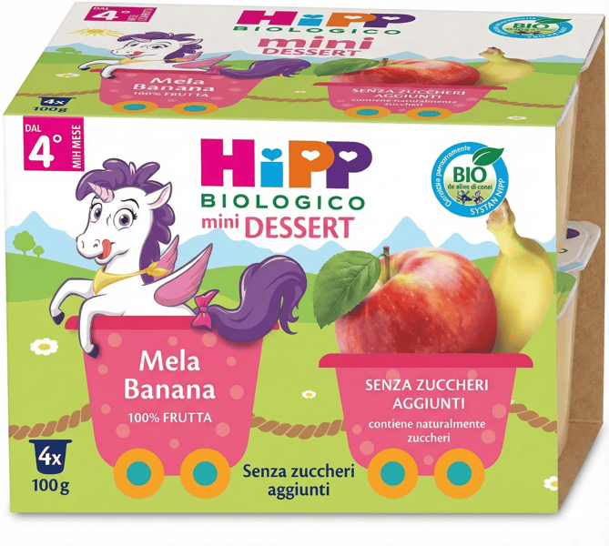 Hipp Biologico Mini Dessert Merenda Mela e Banana 4 x 100 g