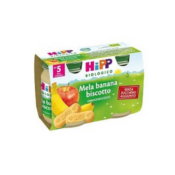 HiPP Omogeneizzato Biologico di Mela Banana Biscotto dai 5+ Mesi, 2 x 125g