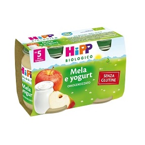 HiPP Omogeneizzato mela e yogurt Merenda biologica per lo svezzamento dal 5° mese, 2vasetti da 125 g