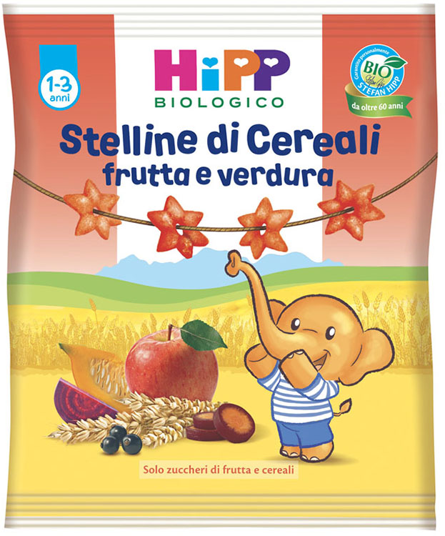 HiPP Stelline di cereali frutta e verdura - Snack soffiato biologico per bambini da 1 a 3 anni, 30 g