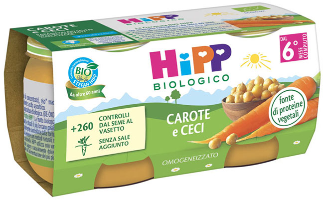 Hipp bio omogeneizzato carote/ceci 2x80 g