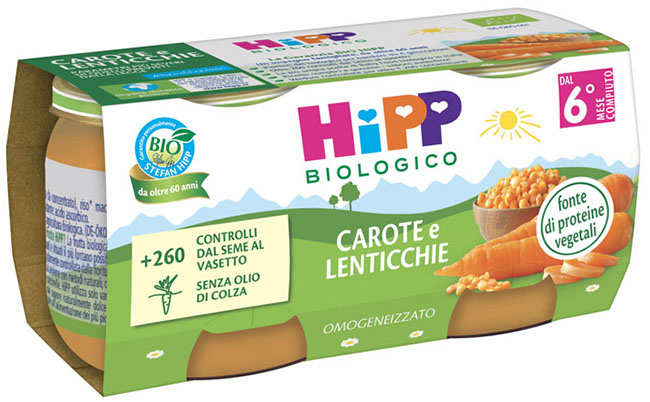 HiPP Biologico Omogeneizzato di Carota e Lenticchie dai 6+ Mesi, 2 x 80g