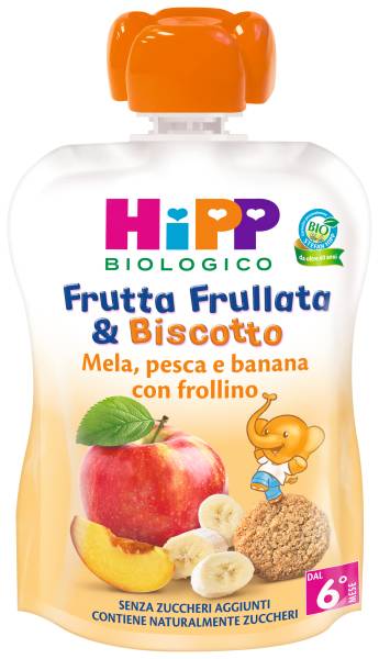 Hipp frutta frull&amp;biscotto mela pesca banana frollino 90 g