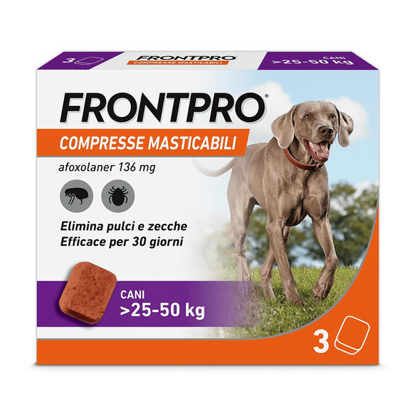 FRONTPRO Contro Pulci E Zecche Per Cani 25-50 Kg 3 Compresse Masticabili