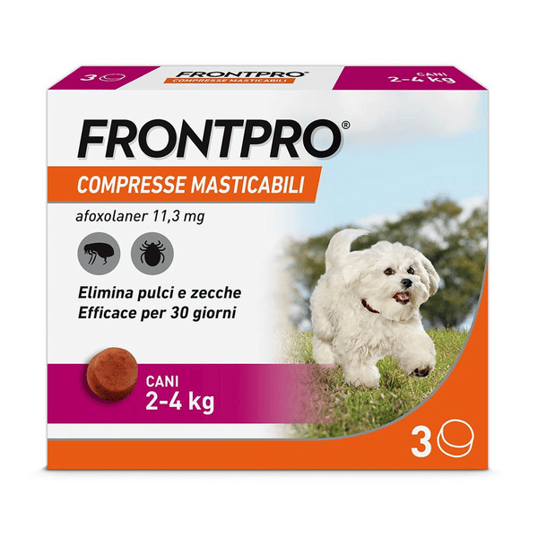 FRONTPRO Antiparassitario Per Cani 2-4Kg Contro Pulci E Zecche 3 Compresse Masticabili