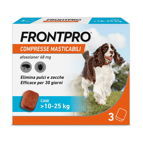 FRONTPRO Antiparassitario Per Cani 10-25Kg Contro Pulci E Zecche 3 Compresse Masticabili