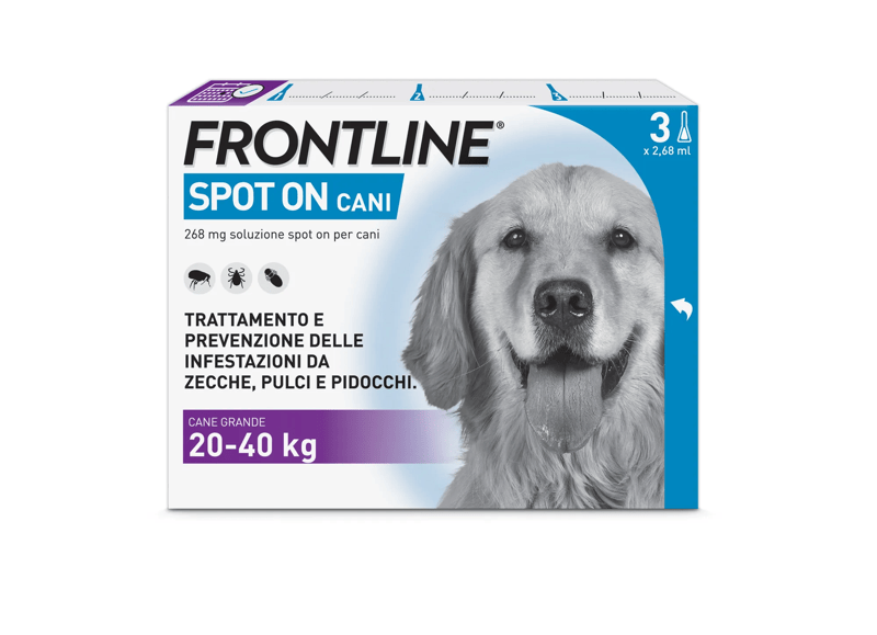 Frontline Spot On Cani x3 Pipette Antiparassitario Per Cani (20-40 Kg) Contro Pulci Zecche e Pidocchi