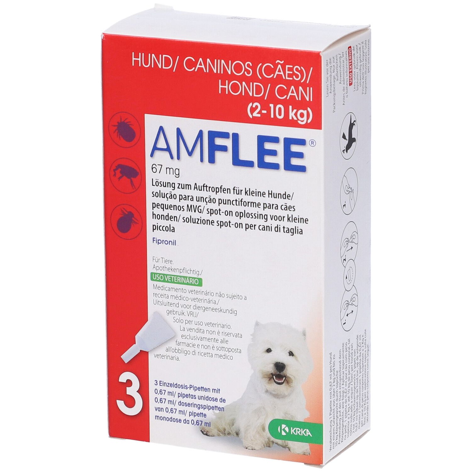 Amflee Combo Spot-On Soluzione per Cani 3 Pipette da 0,67ml 2-10kg - Antiparassitario per Cani, Pulci e Zecche
