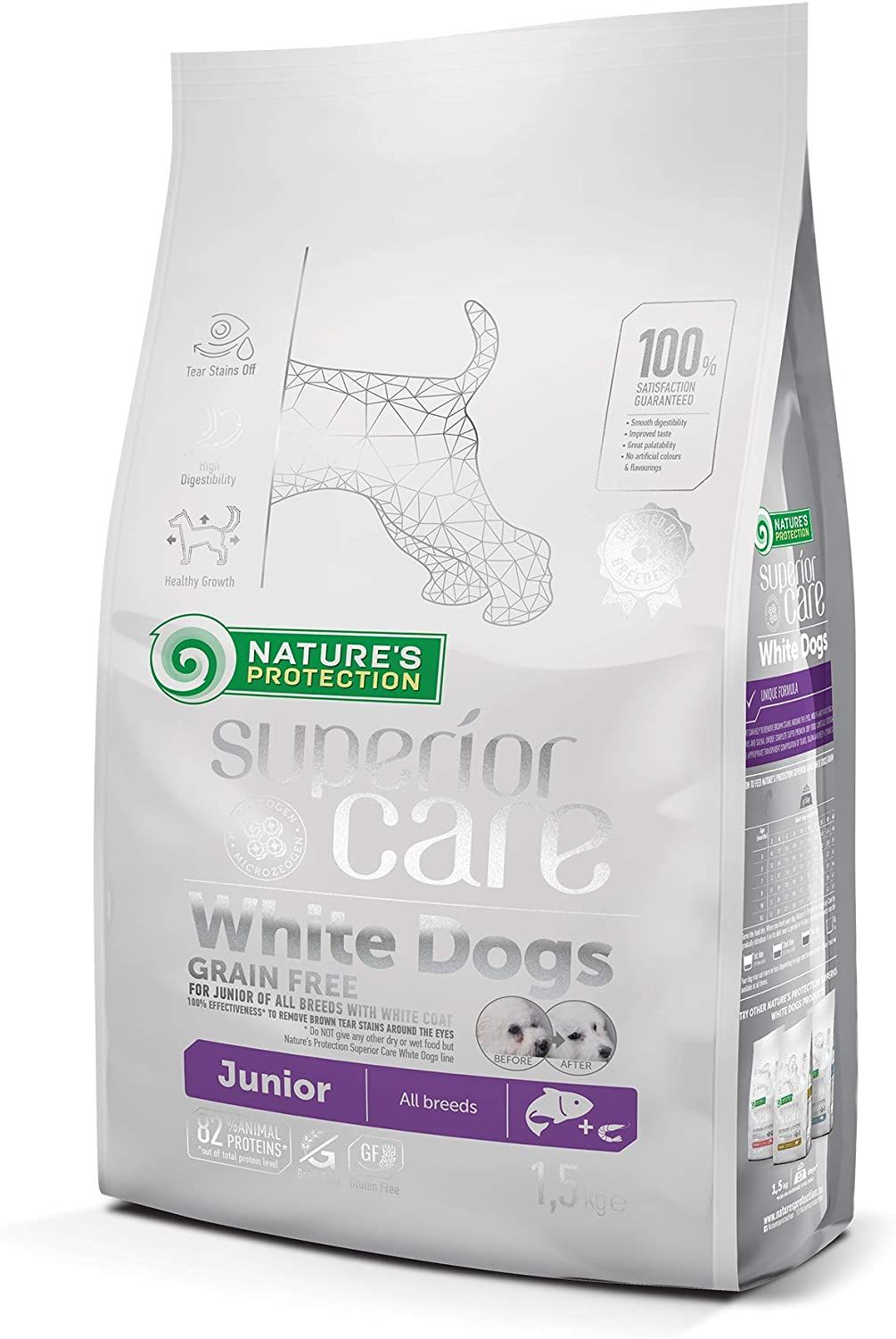 Nature's protection superior care dog white grain free salmon junior all breed 1,5 kg