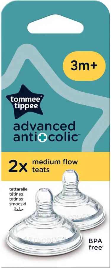 Tommee Tippee Advanced Anti Colic Tettarelle 3m+ Anticolica Flusso Medio 2 Pezzi