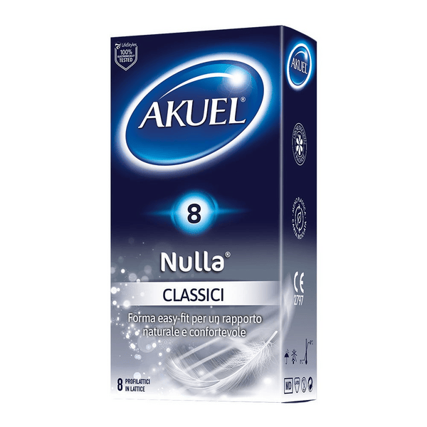 Akuel Nulla Profilattici Ultra Sottili Easy-Fit Sensazione Naturale 8 Pezzi