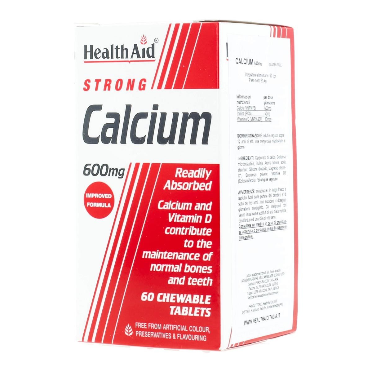 Calcium 600mg Integratore Di Calcio Con Vitamina D Per Ossa Forti 60 Compresse Masticabili