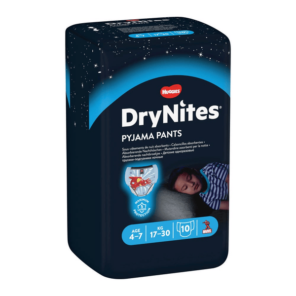 Huggies drynites boy pyjama pants 4/7 anni medium 17/30kg pacco singolo 10 pezzi — confronto prezzi