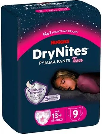 Huggies DryNites Mutandine Assorbenti Girl 13+ Anni 48-60 Kg da 9 pezzi