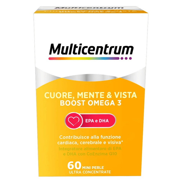 Multicentrum Cuore Mente e Vista Boost Omega 3 Integratore Alimentare EPA e DHA Coenzima Q10 60 Perle