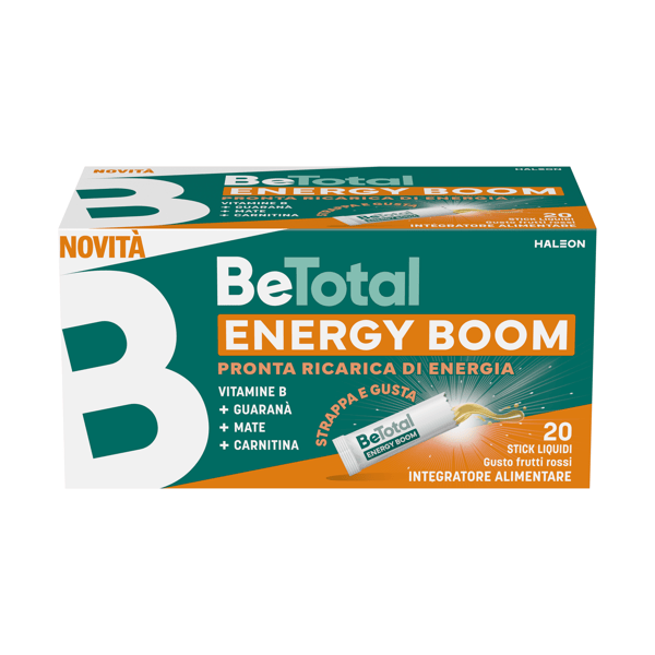 BeTotal Energy Boom Integratore Con Vitamine B 20 Stick Orosolubili Gusto Frutti Rossi