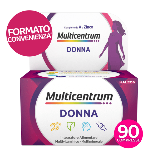 Multicentrum Donna Integratore Multivitaminico Completo per Donne fino ai 50 anni, Formato Convenienza 90 Compresse