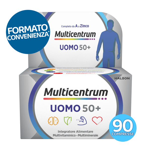 Multicentrum Uomo 50+ Integratore Multivitaminico Completo, per Uomini oltre 50 anni, Formato Convenienza 90 Compresse — confronto prezzi