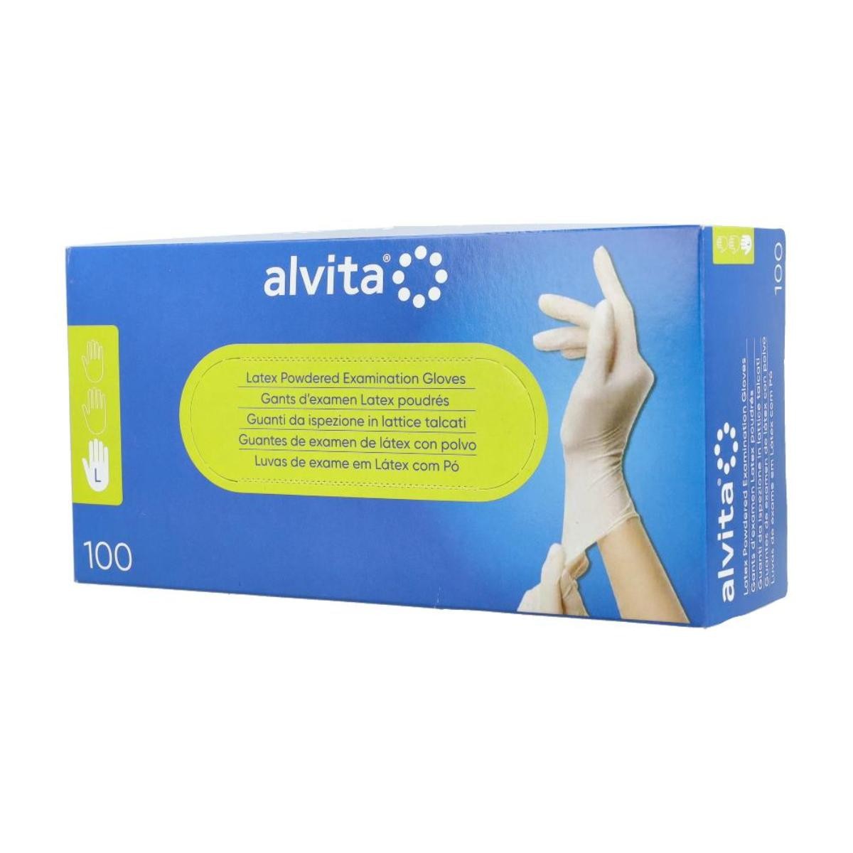Guanti in lattice monouso taglia large 8/8,5 100 pezzi alvita