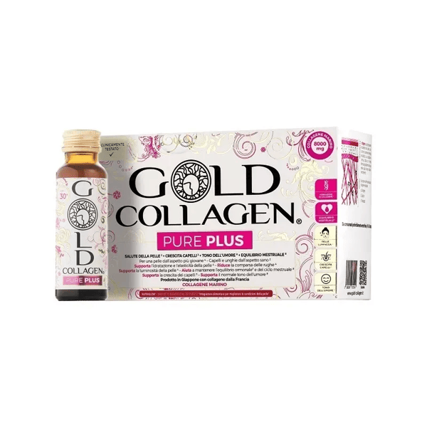 Gold Collagen Pure Plus 10 Flaconi Integratore per la Bellezza della Pelle, Capelli ed Equilibrio Ormonale