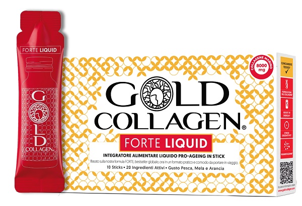 Gold collagen forte liquid 10 sticks da 25 ml gusto pesca mela e arancia con edulcorante