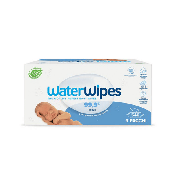 WaterWipes Bio 9X60 Salviette Detergenti Per Pelle Sensibile dei Neonati e dei Prematuri