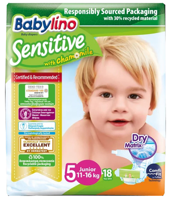 Babylino Sensitive Pannolini Taglia 5 (11-16 Kg) 44 Pezzi