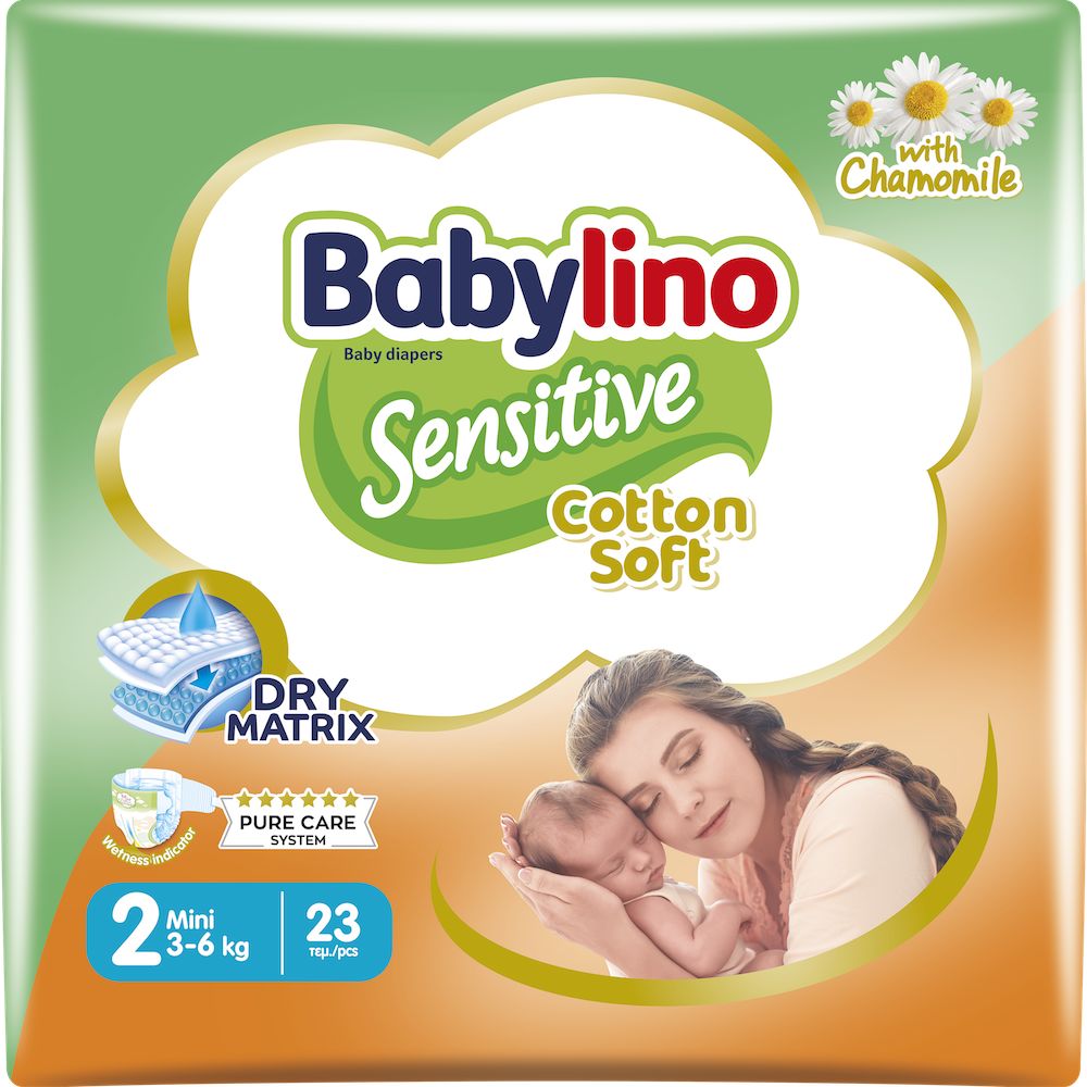 Babylino Sensitive Cotton Soft, Pannolini Neonato Taglia 2, Mini (3-6Kg), 23 Unità pz