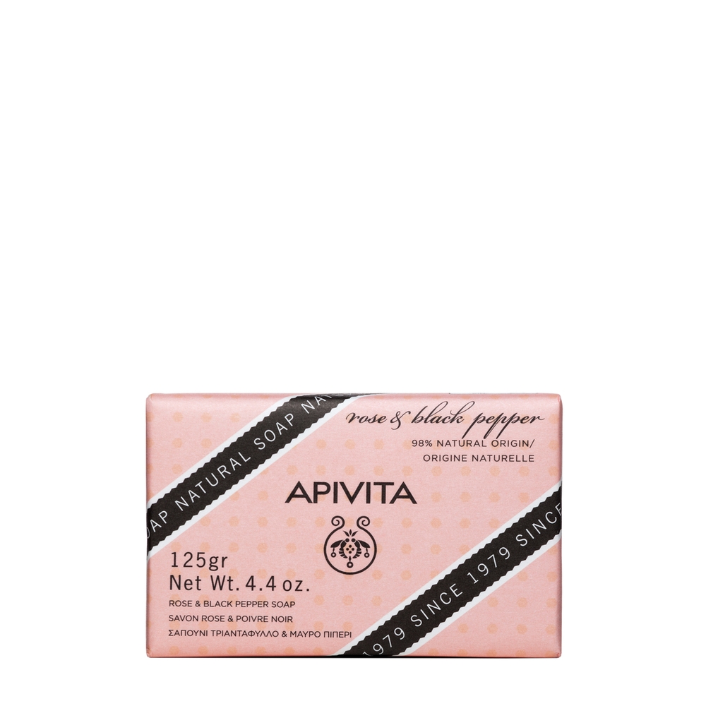 Apivita Natural Soap - Sapone con Rosa e Pepe Nero, 125g