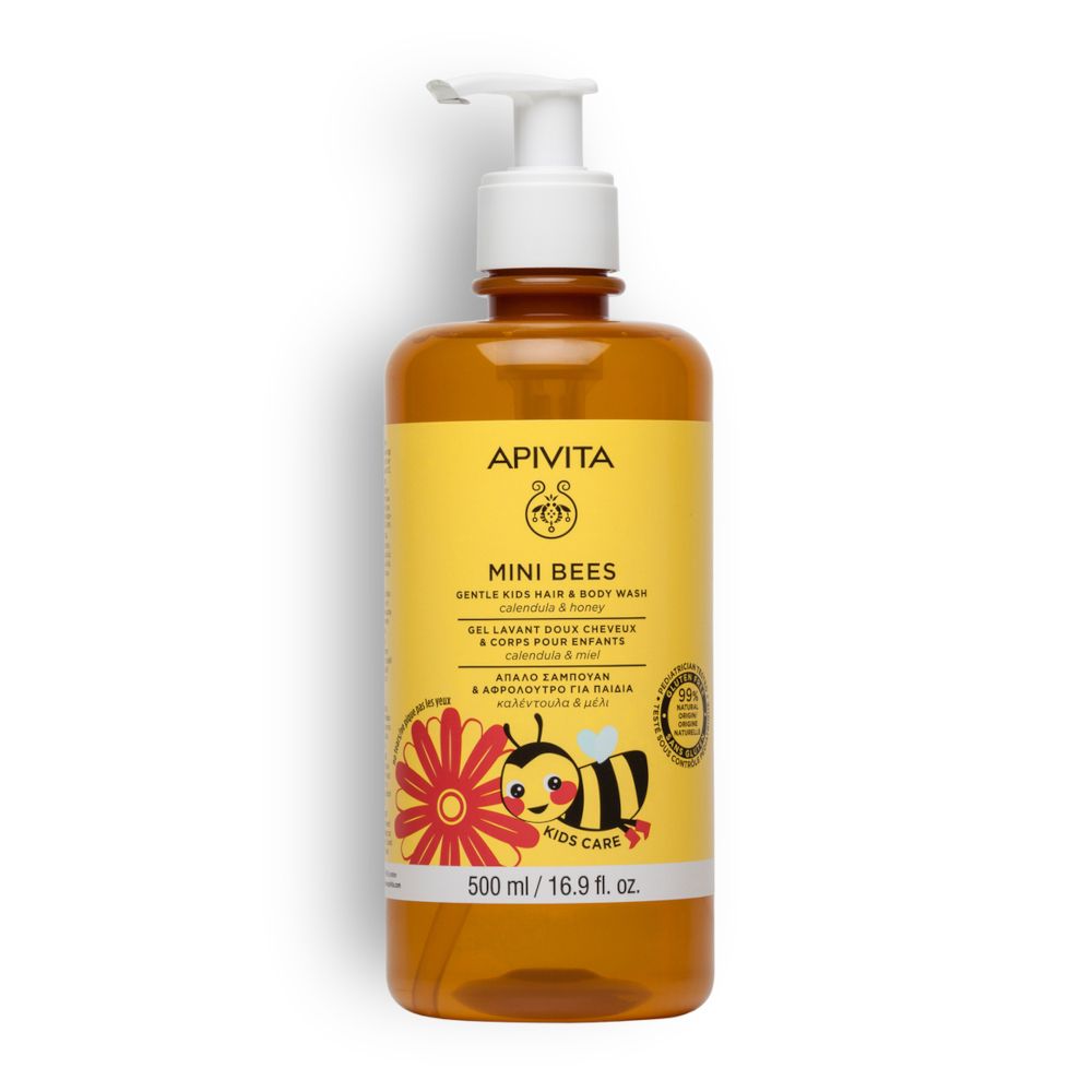 Apivita Mini Bees Detergente Corpo e Capelli Delicato per Bambini con Calendula Miele - 2 anni 500 ml Shampoo