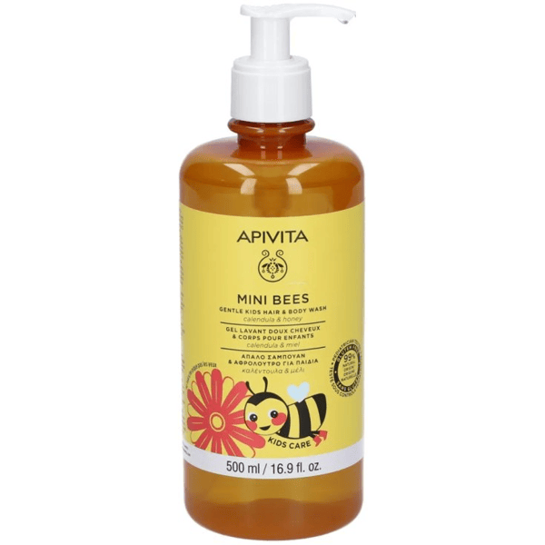 Apivita Mini Bees Detergente Corpo e Capelli Delicato per Bambini con Calendula Miele - 2 anni 500 ml Shampoo