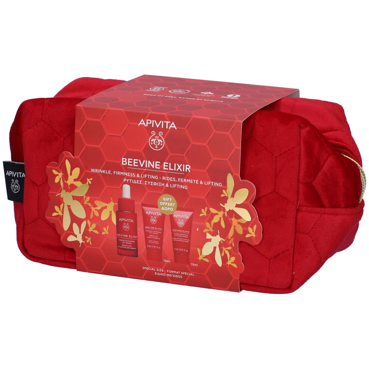 Apivita Cofanetto Beevine Elixir Anti-Rughe | Crema Giorno Notte Siero Propoli Collagene + Pochette | 3 Pezzi