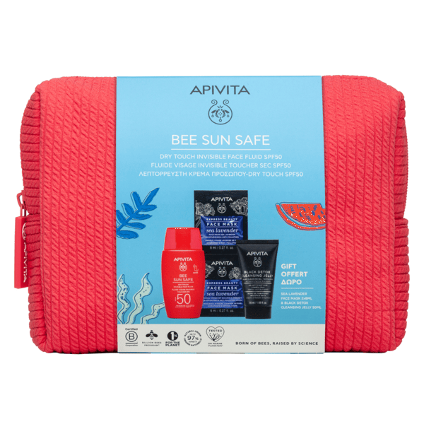 Apivita Bee Sun Safe Cofanetto PROMO Fluido Viso SPF50 In Regalo Gel Detergente Nero + Maschera Viso + Pochette — confronto prezzi