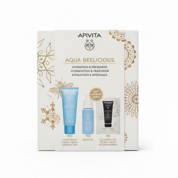 Apivita Cofanetto Regalo Aqua Beelicious con Crema Fluida Idratante Viso Colorata SPF 30 40 ml + Mini Siero Booster Idratante 10 ml + Mini Gel Detergente Back Detox 5 ml