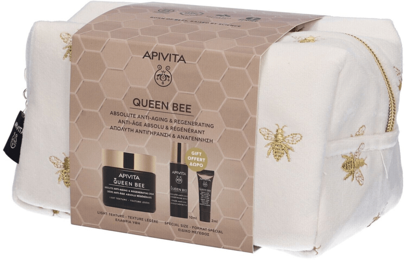 Apivita Cofanetto Regalo Queen Bee con Crema Viso Antirughe Texture Leggera 50ml + Mini Siero Anti-età e Ridensificante 10ml + Mini Crema Contorno Occhi Antietà e Rivitalizzante 5ml