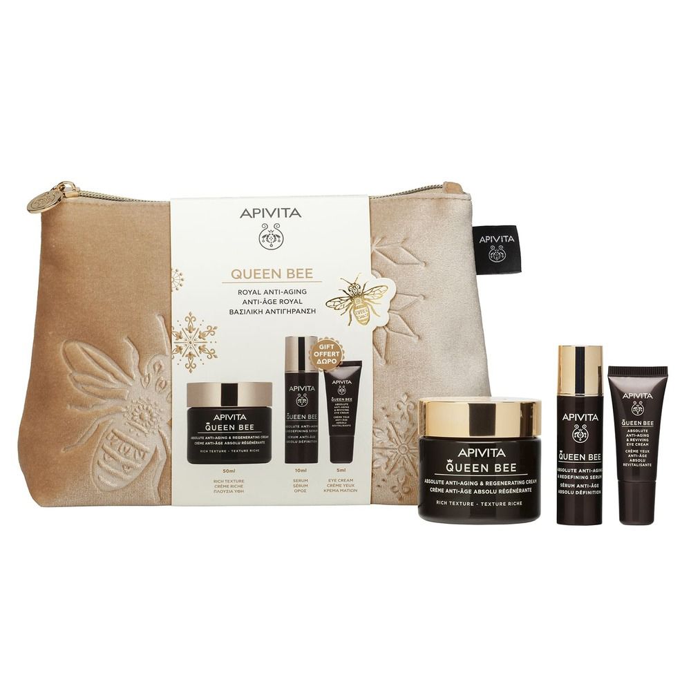 Apivita Cofanetto Regalo Queen Bee con Crema Viso Antirughe Texture Ricca 50ml + Mini Siero Anti-età e Ridensificante 10ml + Mini Crema Contorno Occhi Antietà e Rivitalizzante 5ml