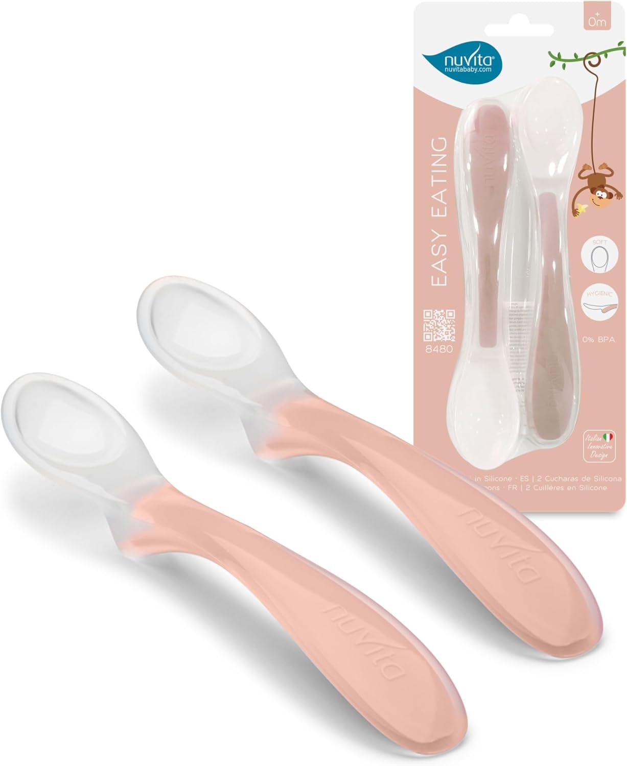 Nuvita Cucchiaino In Silicone Per Svezzamento Colore Rosa 2 Pezzi