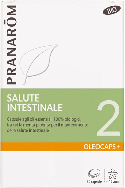 Pranaram Oleocaps+ 2 Salute Intestinale Con Olii Essenziali di Origano, Cannella cinese, Menta piperita e Limone Bio 30 Capsule predosate